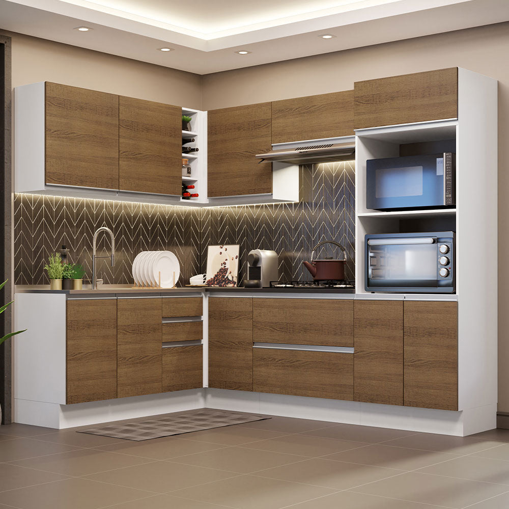 Armário de Cozinha Completa de Canto 100% MDF 419cm Branco/Rustic Acordes Madesa 03