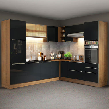 Armário de Cozinha Completa de Canto 526 x 60 cm Rustic/Preto Lux Madesa 01