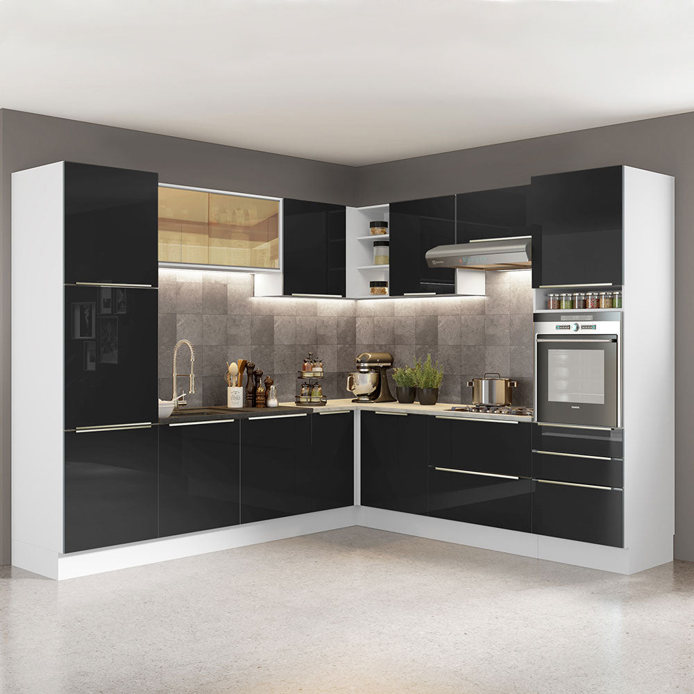 Armário de Cozinha Completa de Canto 546 x 60 cm Branco/Preto Lux Madesa 01
