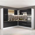 Armário de Cozinha Completa de Canto 546 x 60 cm Branco/Preto Lux Madesa 01