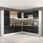 Armário de Cozinha Completa de Canto 546 x 60 cm Branco/Preto Lux Madesa 01