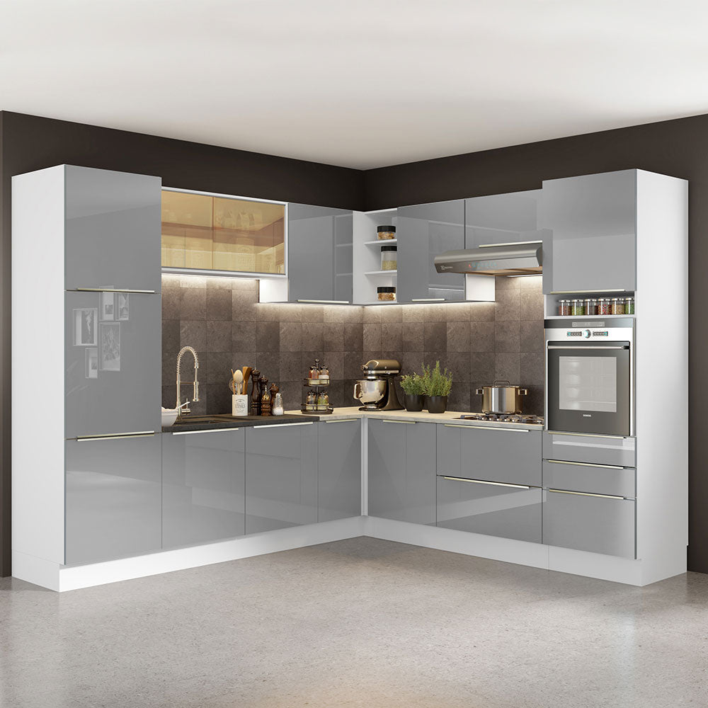 Armário de Cozinha Completa de Canto 546 x 60 cm Branco/Cinza Lux Madesa 01