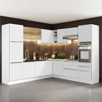 Armário de Cozinha Completa de Canto 546 x 60 cm Branco/Branco Veludo Lux Madesa 01