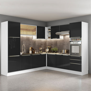 Armário de Cozinha Completa de Canto 546 x 60 cm Branco/Preto Lux Madesa 03