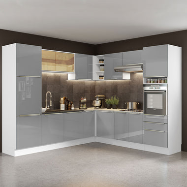 Armário de Cozinha Completa de Canto 546 x 60 cm Branco/Cinza Lux Madesa 03