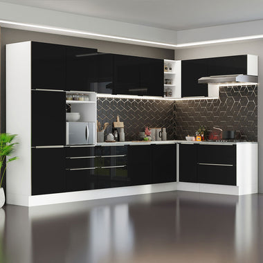 Armário de Cozinha Completa de Canto 546 x 60 cm Branco/Preto Lux Madesa 05