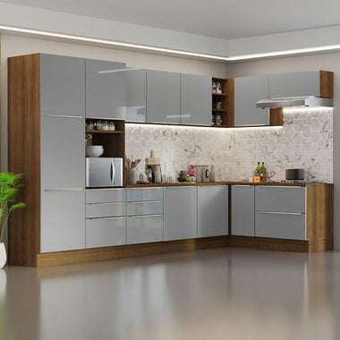 Armário de Cozinha Completa de Canto 546 x 60 cm Rustic/Cinza Lux Madesa 05