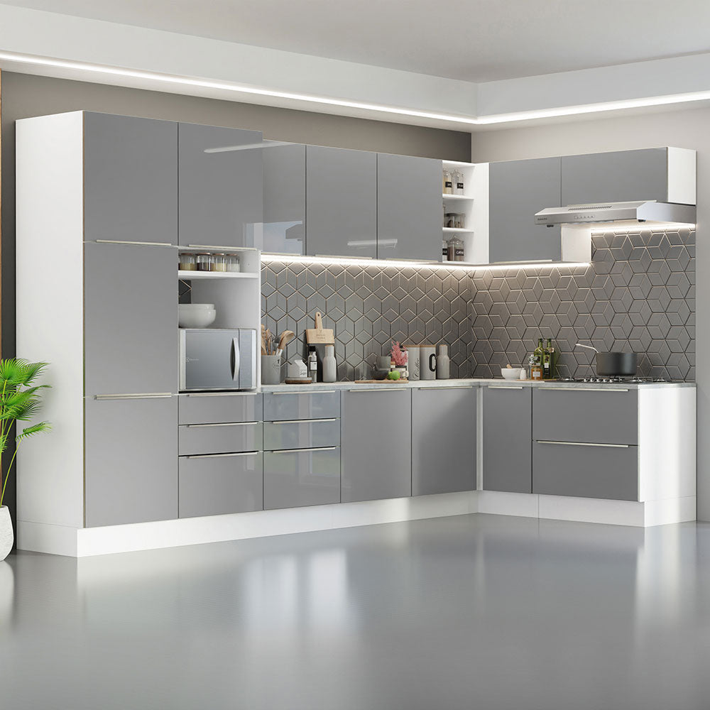 Armário de Cozinha Completa de Canto 546 x 60 cm Branco/Cinza Lux Madesa 05