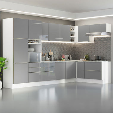 Armário de Cozinha Completa de Canto 546 x 60 cm Branco/Cinza Lux Madesa 05