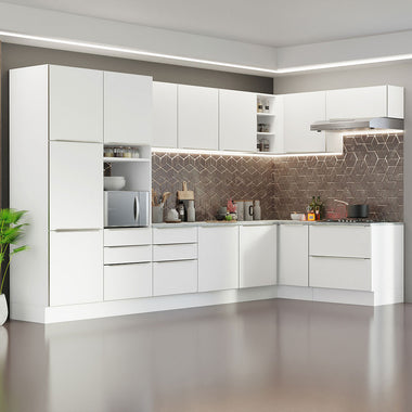 Armário de Cozinha Completa de Canto 546 x 60 cm Branco Veludo Lux Madesa 05