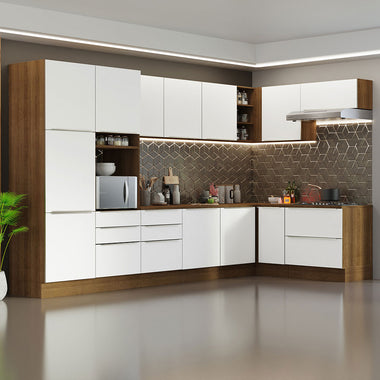 Armário de Cozinha Completa de Canto 546 x 60 cm Rustic/Branco Veludo Lux Madesa 05