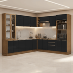 Armário de Cozinha Completa de Canto 549 cm Rustic/Preto Lux Madesa 01