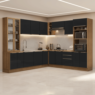 Armário de Cozinha Completa de Canto 549 cm Rustic/Preto Lux Madesa 01