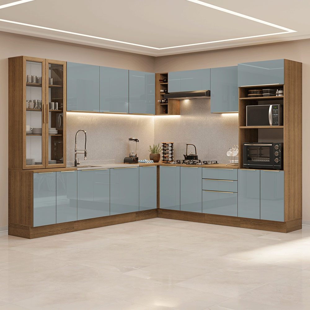 Armário de Cozinha Completa de Canto 549 cm Rustic/Cinza Lux Madesa 01