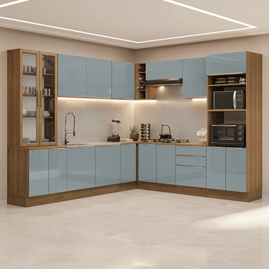 Armário de Cozinha Completa de Canto 549 cm Rustic/Cinza Lux Madesa 01