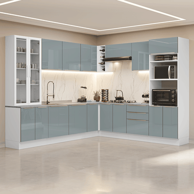 Armário de Cozinha Completa de Canto 549 cm Branco/Cinza Lux Madesa 01