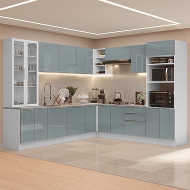 Armário de Cozinha Completa 566 x 60 cm Branco/Cinza Lux Madesa 01