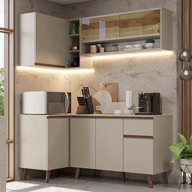 Armário de Cozinha Completa de Canto 265 cm Crema Nice Madesa 01
