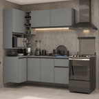Armário de Cozinha Completa de Canto 265 cm Suspensa Cinza Nice Madesa 06