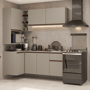 Armário de Cozinha Completa de Canto 265 cm Suspensa Crema Nice Madesa 06