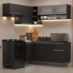 Armário de Cozinha Completa de Canto Suspenso 325 cm Preto Nice Madesa 01