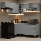Armário de Cozinha Completa de Canto 325cm Cinza Nice Madesa 03