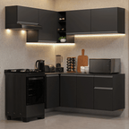 Armário de Cozinha Completa de Canto Suspenso 325 cm Preto Nice Madesa 05