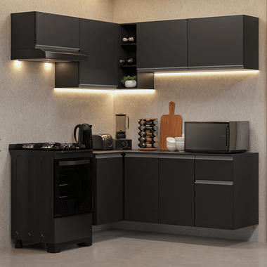 Armário de Cozinha Completa de Canto Suspenso 325 cm Preto Nice Madesa 05