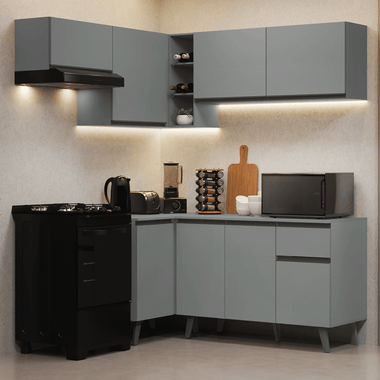 Armário de Cozinha Completa de Canto 325cm Cinza Nice Madesa 06
