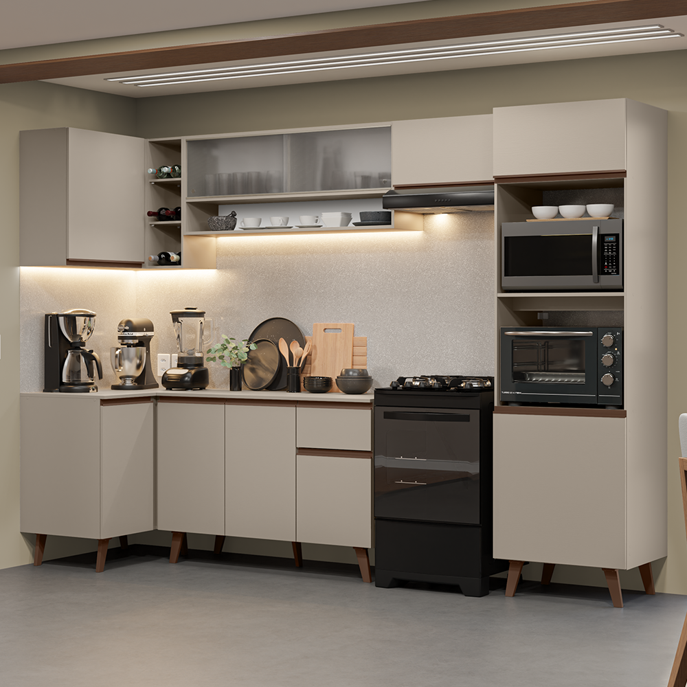 Armário de Cozinha Completa de Canto 385cm Crema Nice Madesa 03