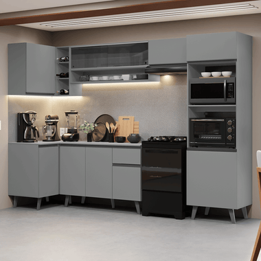 Armário de Cozinha Completa de Canto 385cm Cinza Nice Madesa 04