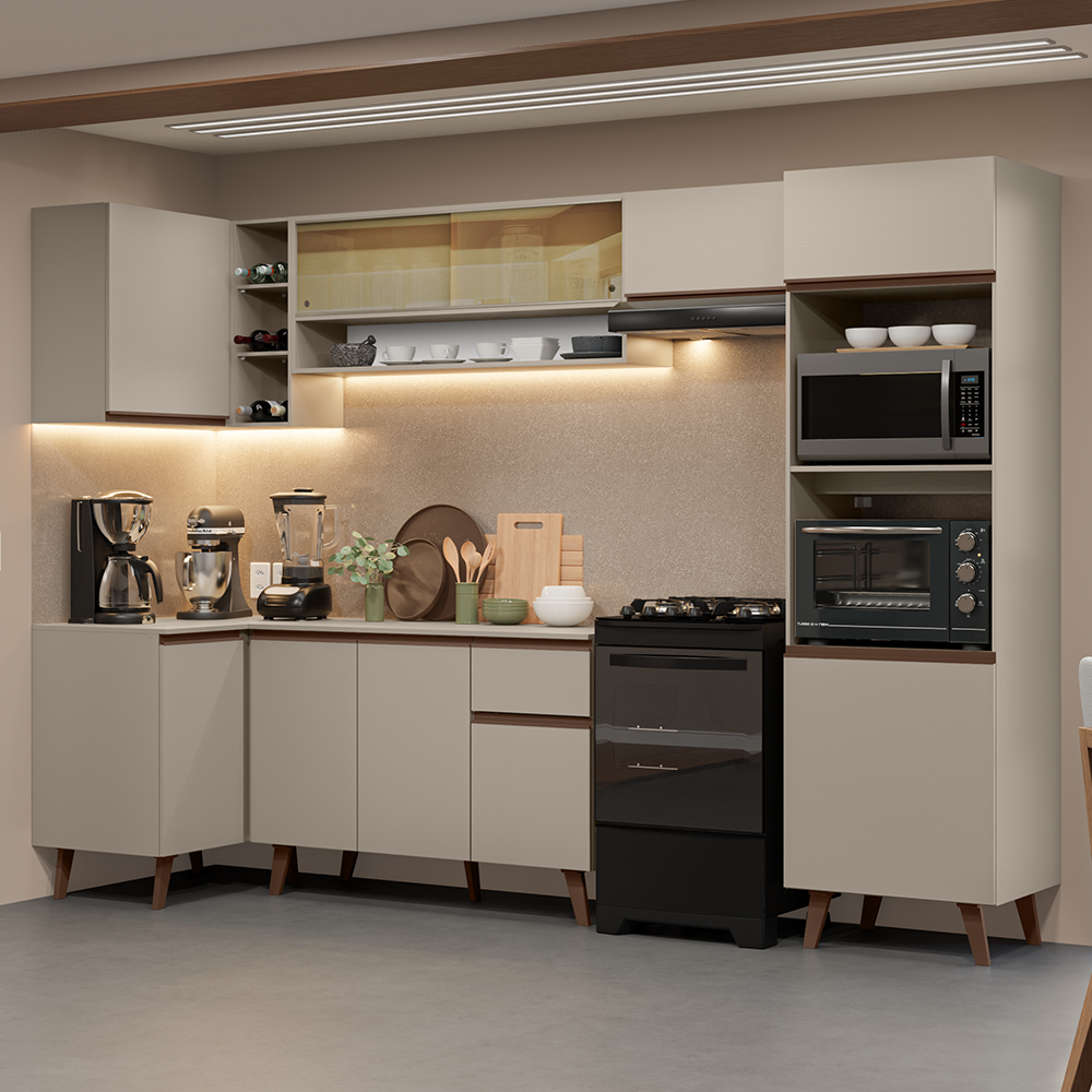 Armário de Cozinha Completa de Canto 385cm Crema Nice Madesa 04