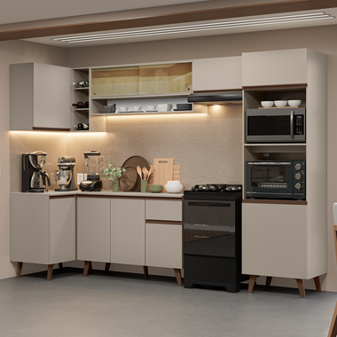 Armário de Cozinha Completa de Canto 385cm Crema Nice Madesa 04
