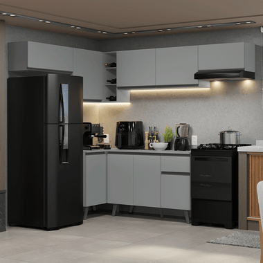 Armário de Cozinha Completa de Canto 405cm Cinza Nice Madesa 02