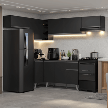 Armário de Cozinha Completa de Canto 405 cm Preto Nice Madesa 02