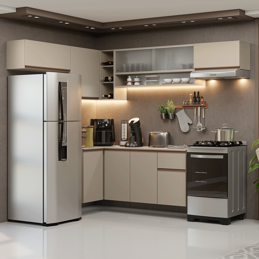 Armário de Cozinha Completa de Canto Suspensa 405 cm Crema Nice Madesa 03