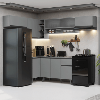 Armário de Cozinha Completa de Canto 405cm Cinza Nice Madesa 05
