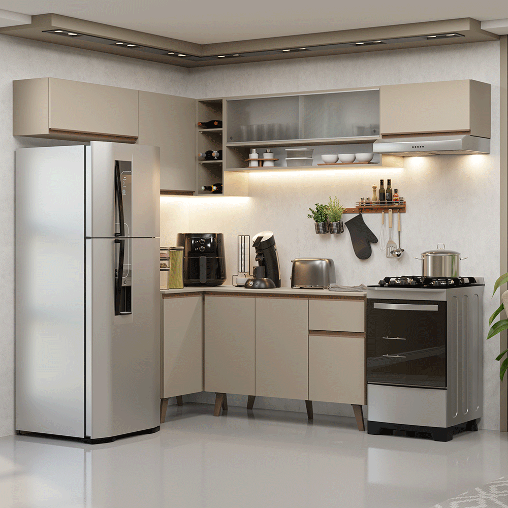 Armário de Cozinha Completa de Canto 405 cm Crema Nice Madesa 05