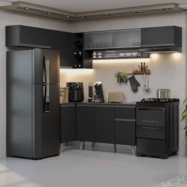 Armário de Cozinha Completa de Canto 405 cm Preto Nice Madesa 05