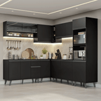 Armário de Cozinha Completa de Canto 445 cm Preto Nice Madesa 01