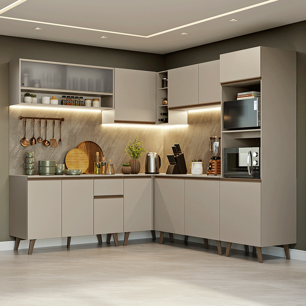 Armário de Cozinha Completa de Canto 445cm Crema Nice Madesa 02