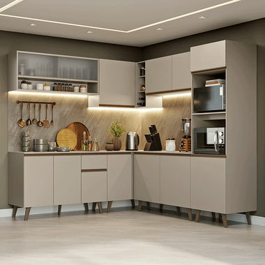Armário de Cozinha Completa de Canto 445cm Crema Nice Madesa 02