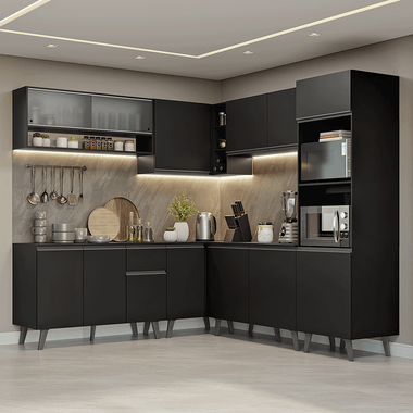 Armário de Cozinha Completa de Canto 445 cm Preto Nice Madesa 02