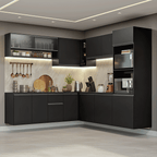 Armário de Cozinha Completa de Canto 445 cm Suspenso Preto Nice Madesa 03