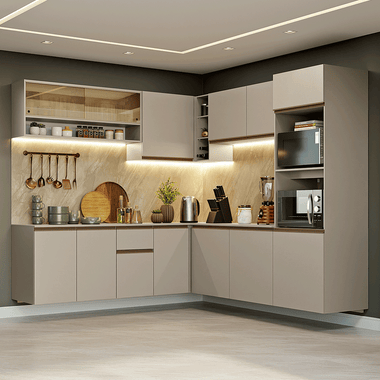 Armário de Cozinha Completa de Canto 445cm Suspensa Crema Nice Madesa 04