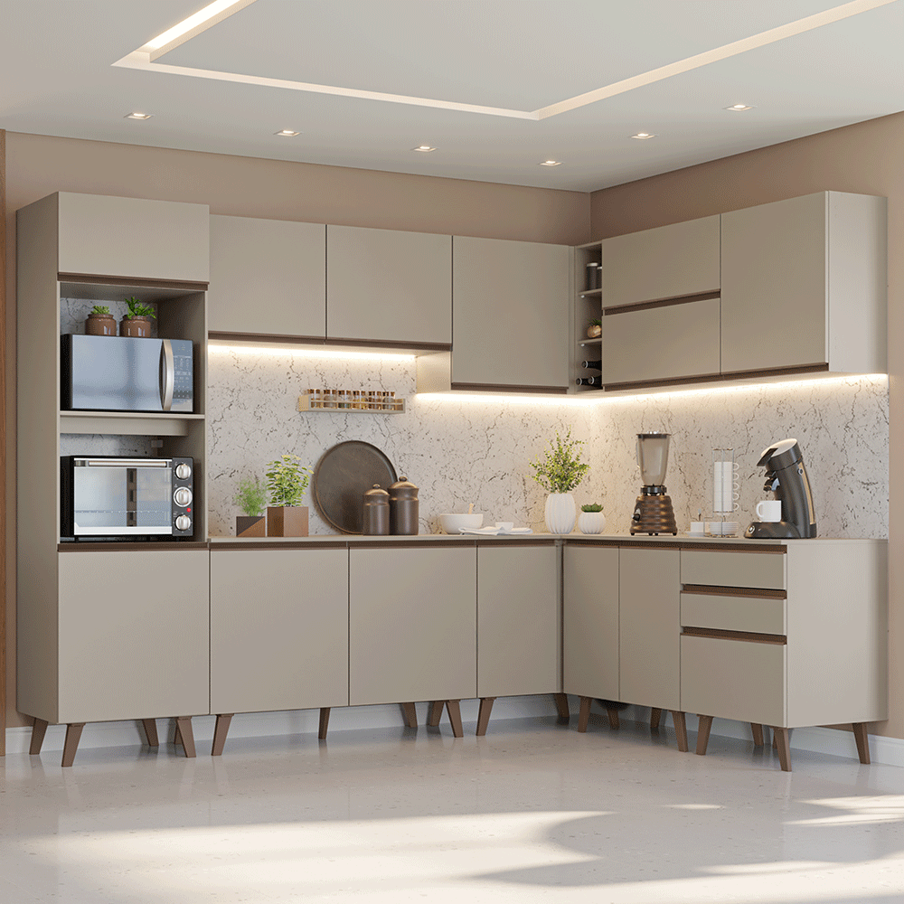 Armário de Cozinha Completa de Canto 465 cm Crema Nice Madesa 01