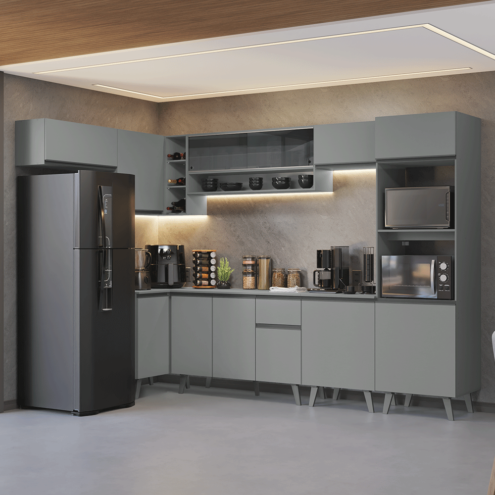 Armário de Cozinha Completa de Canto 465cm Cinza Nice Madesa 05