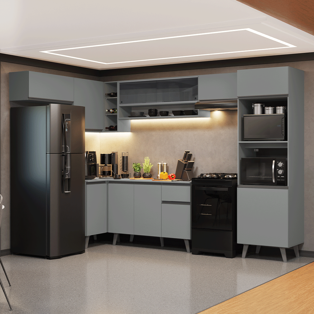 Armário de Cozinha Completa de Canto 465cm Cinza Nice Madesa 09