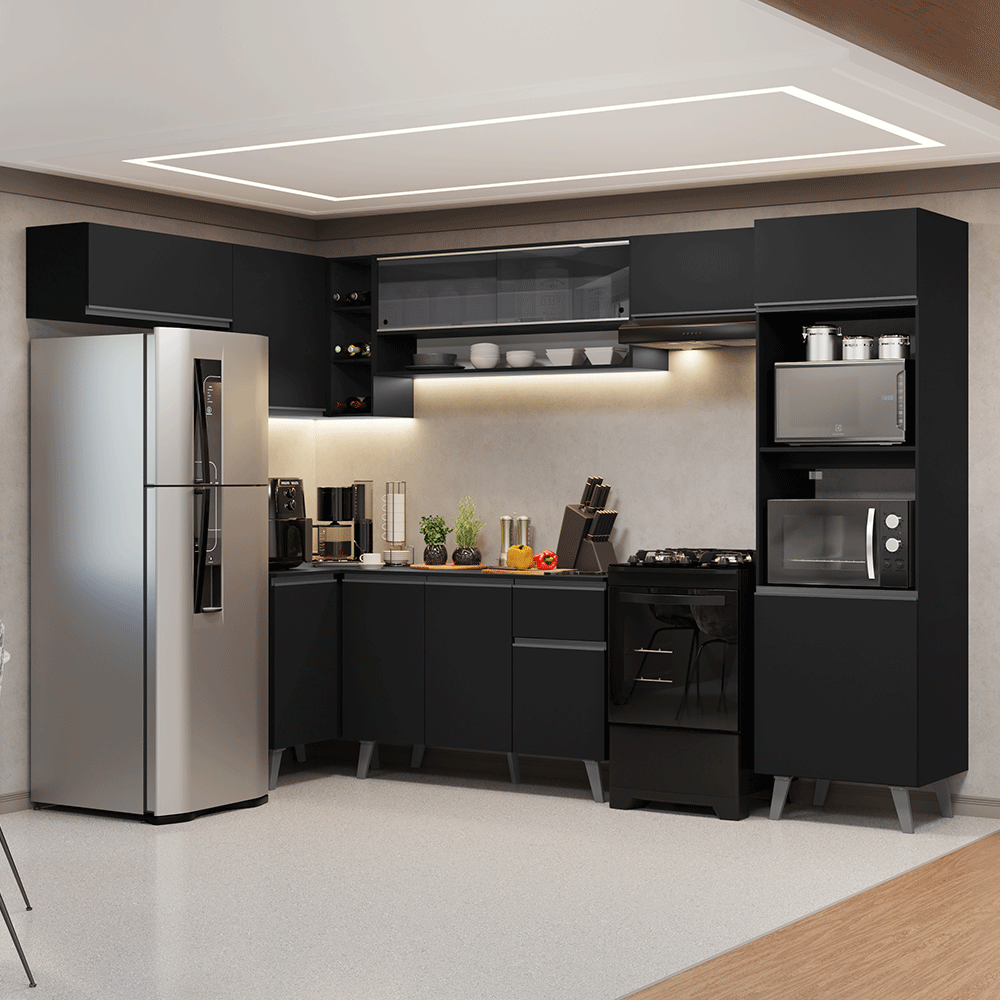 Armário de Cozinha Completa de Canto 465 cm Preto Nice Madesa 09