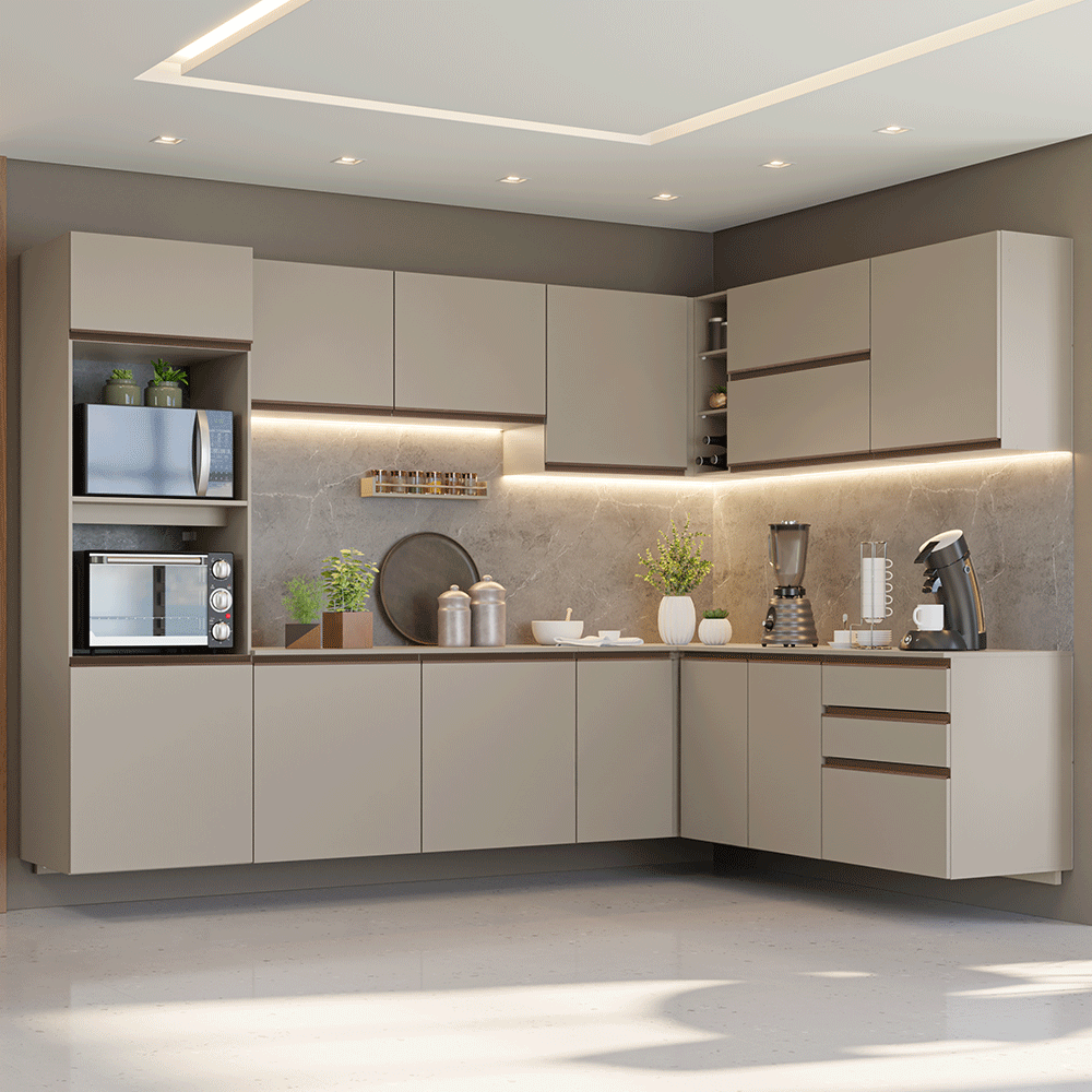 Armário de Cozinha Completa de Canto 465 cm Suspensa Crema Nice Madesa 10